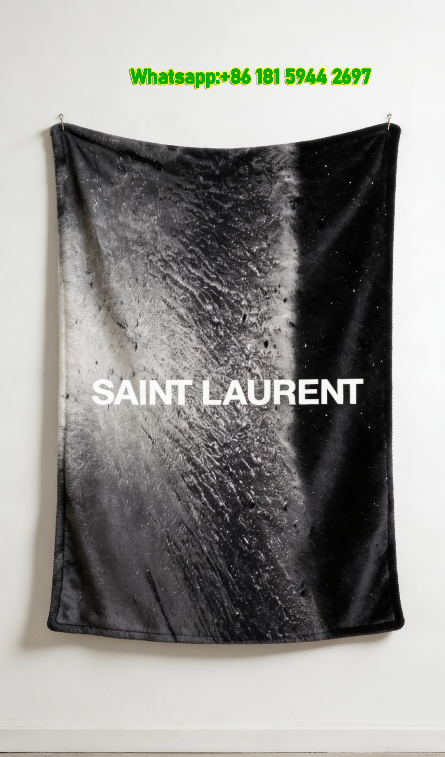 Yves Saint Laurent YSL Black and Silver Glitter Print Flannel Throw Blanket IMG_3269